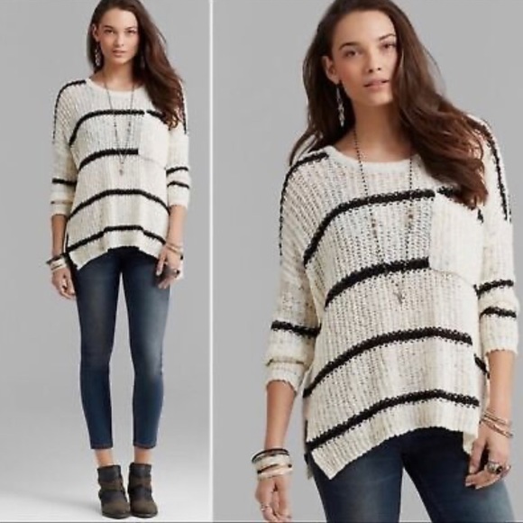 Free People Sweaters - FREE PEOPLE Black and Cream Striped Greenwich Village Sweater